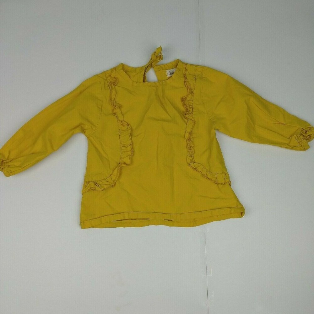 YI PEI BAN Shirt Ruffles Mustard Yellow Tie Back